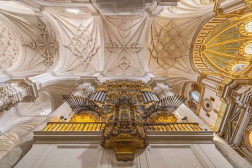 Albaicin, Province of Granada, Andalusia, Spain. Organ and ceiling in the Granada Cathedral. Art Print